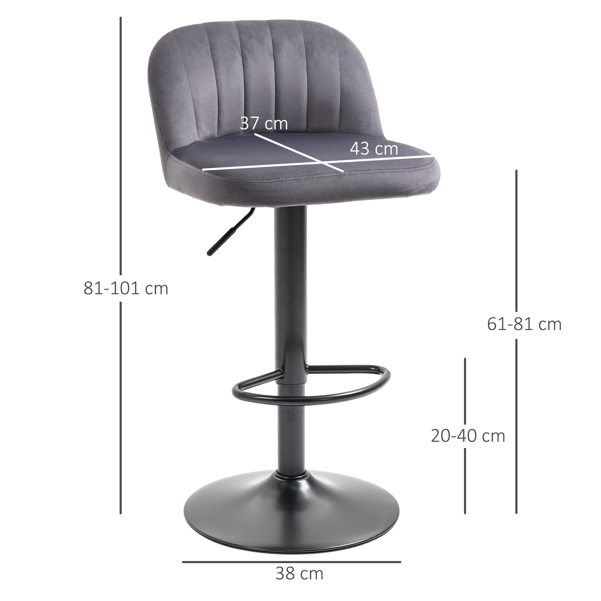 HOMCOM Lot de 2 Tabourets de Bar Repose-Pieds Hauteur Réglable Gris Noir