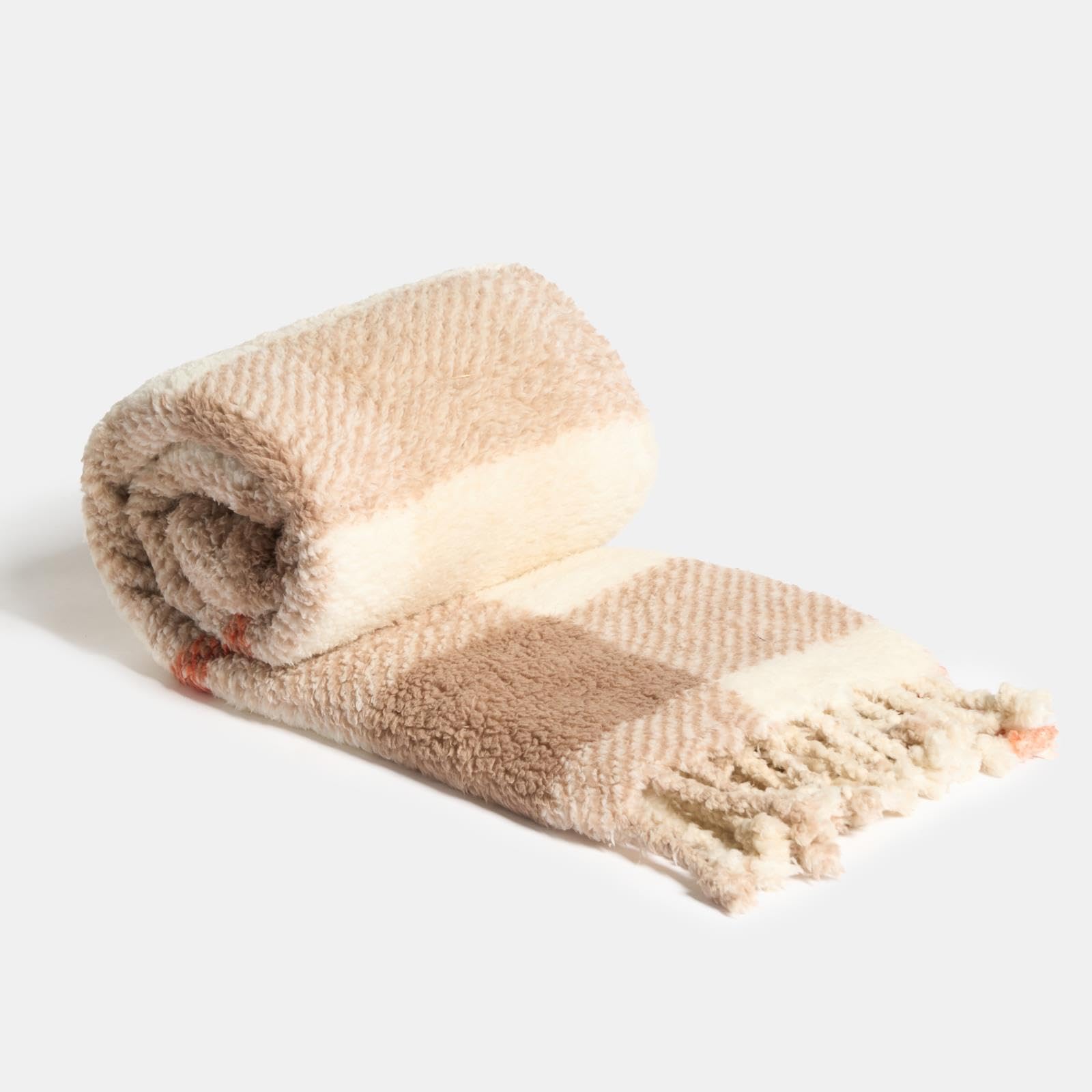 OHS Check Tassel Sherpa Fleece Throw Ultra Soft Cosy Blanket from B&Q