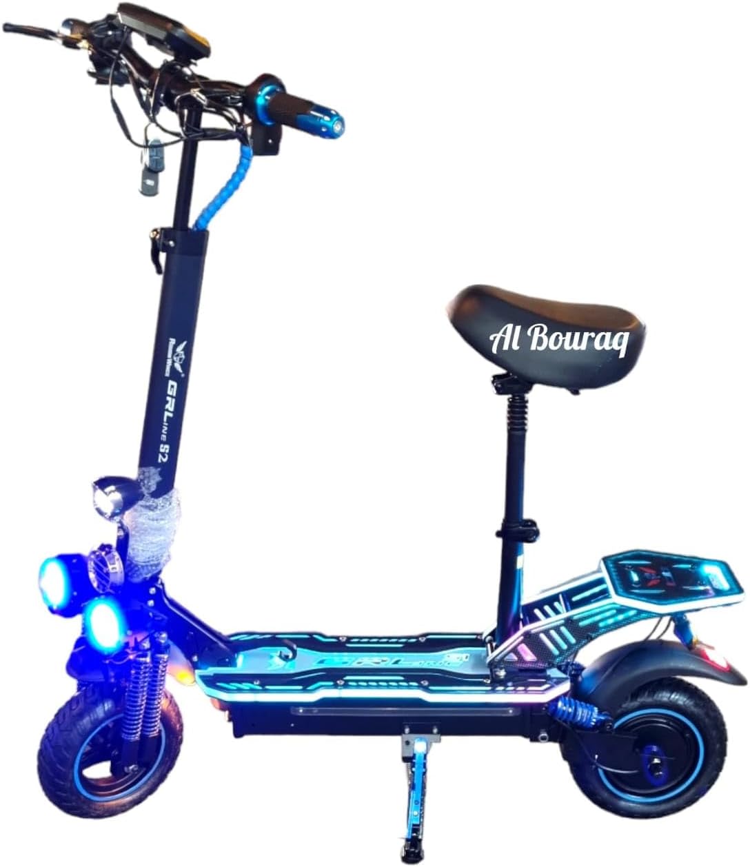 Rohan Wings GRL S2 plus Version 2025 Scooter, 2000 watt motor, with huge LED meter, Skateboard has Multiple colors LED Light, Speed up to 90Km/H, 48 V, 13Ah battery, Adjustable and, black Blue Color