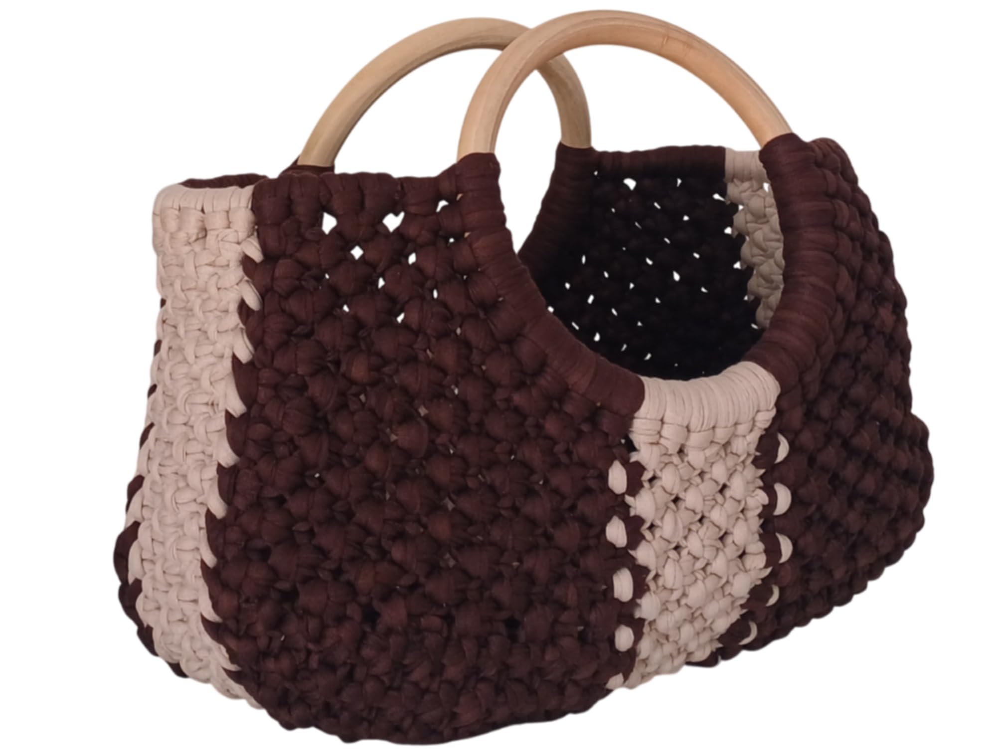 Sac macramé Osiris d'exception avec anse en bois noble