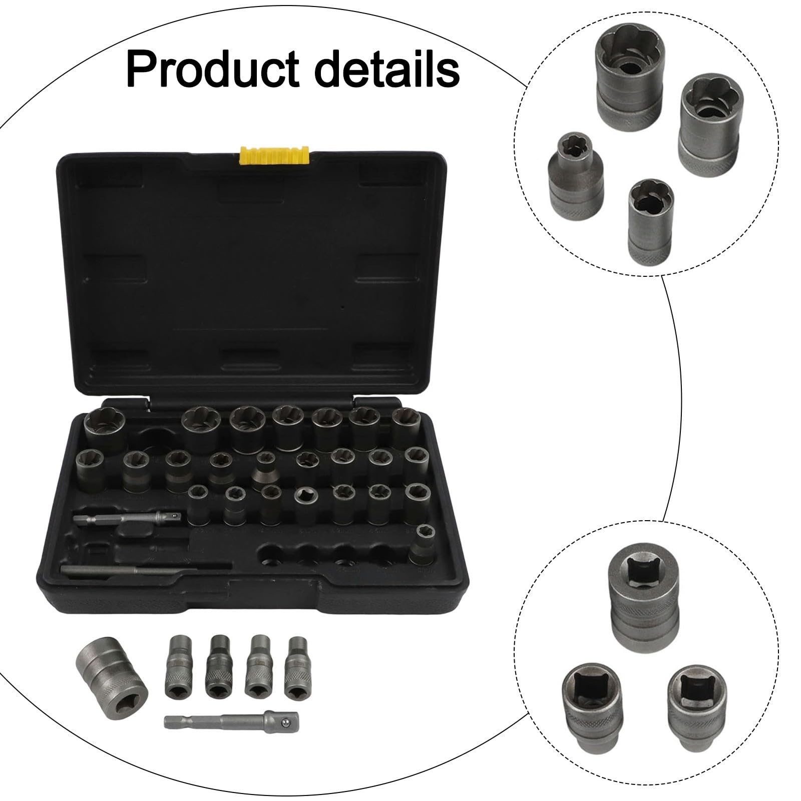EasyByMall Set di 32 chiavi a bussola con adattatori da 1/4" e 3/8" per rimuovere bulloni e dadi danneggiati, arrugginiti e spogliati