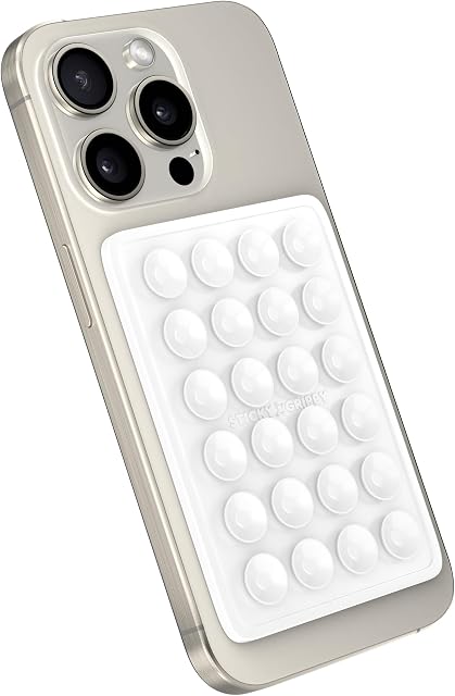 StickyGrippy Suction Phone Case Mount, Silicon Adhesive Phone Accessory for iPhone and Android, Hands-Free Fidget Toy Mirror Shower Phone Holder, Tiktok Videos and Selfies (White)