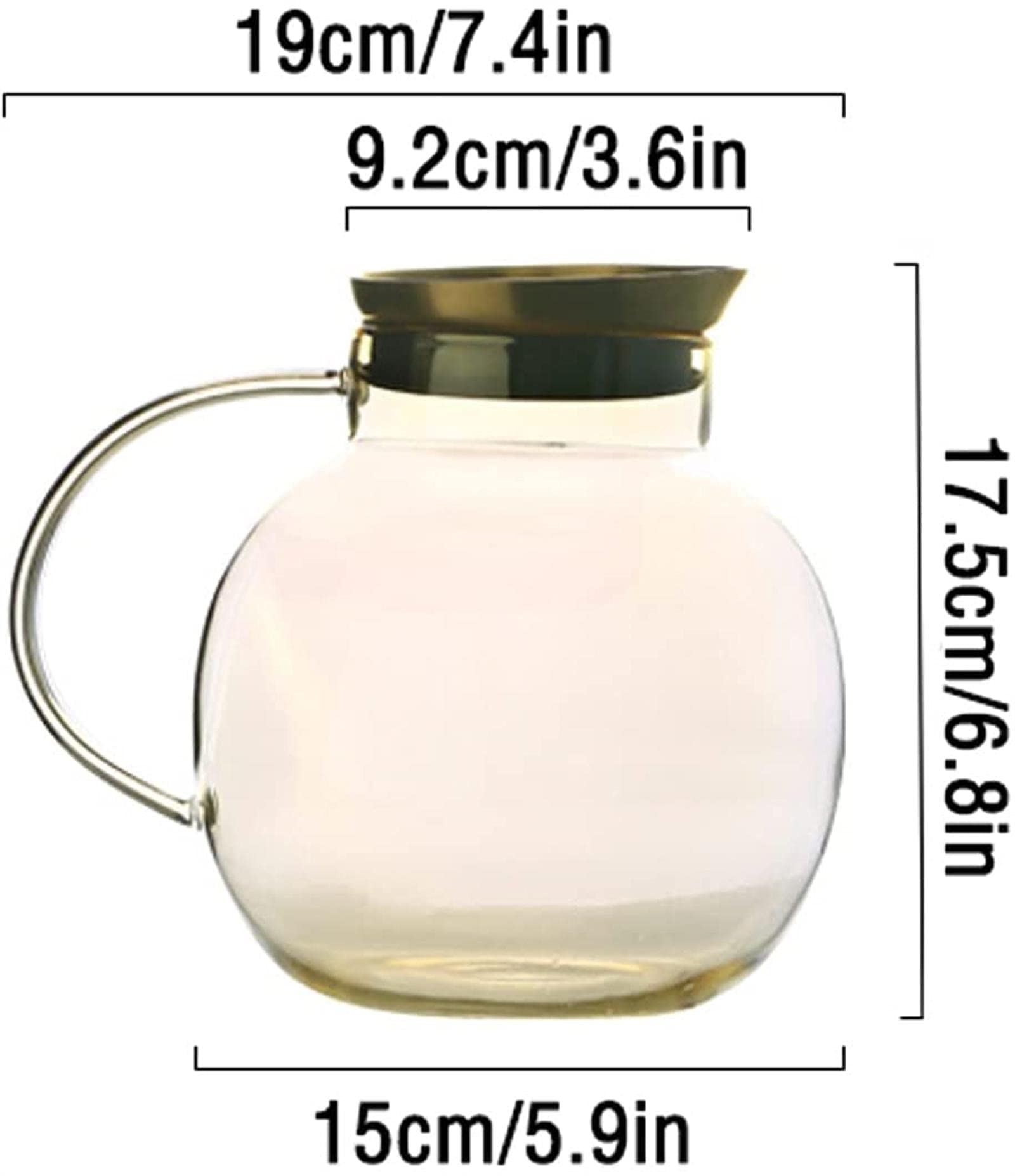 Jarra de Agua Simple Jarra de Vidrio Redonda de 54.1 oz con Tapa de Acero Inoxidable Jarra fría para el hogar Tetera para Calentar para el hogar, Restaurante, Oficina