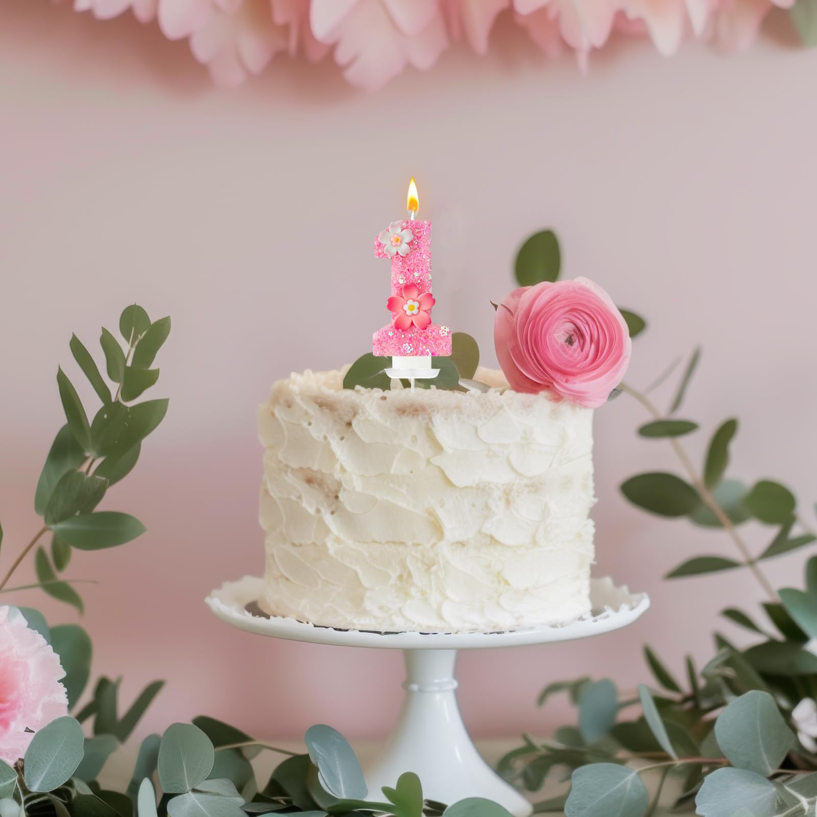 Vela de cumpleaños de flor rosa, velas de cumpleaños número 1 para pastel, primera vela para primer cumpleaños, decoración ideal para fiestas de cumpleaños, decoración de pasteles, aniversario de boda