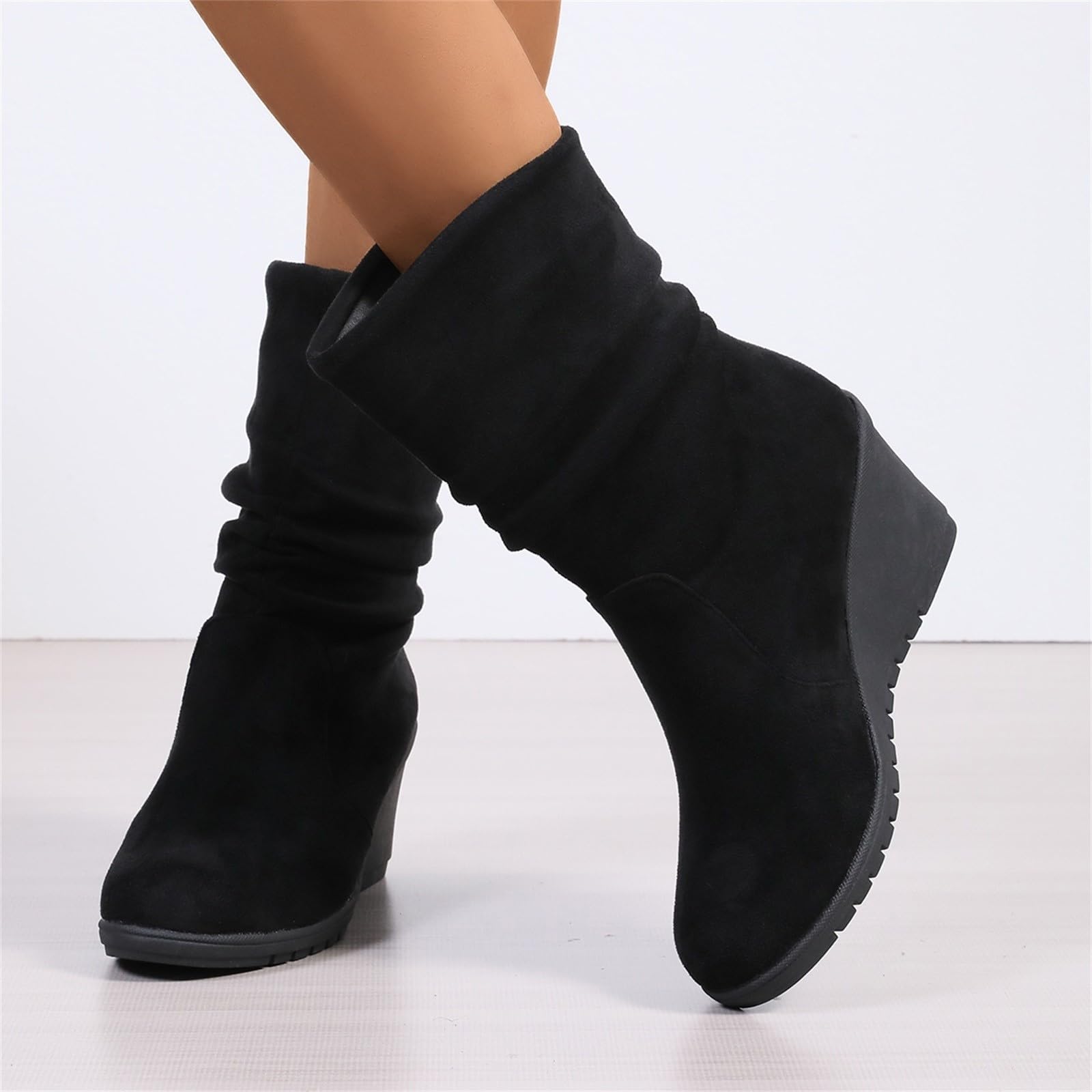 Generisch Bottines compensées pour femme - Bottes d'hiver - Bottes de transition - Noir - Pour Dirndl - Largeur H - Pour bottes - Doublées en cuir - Élégantes