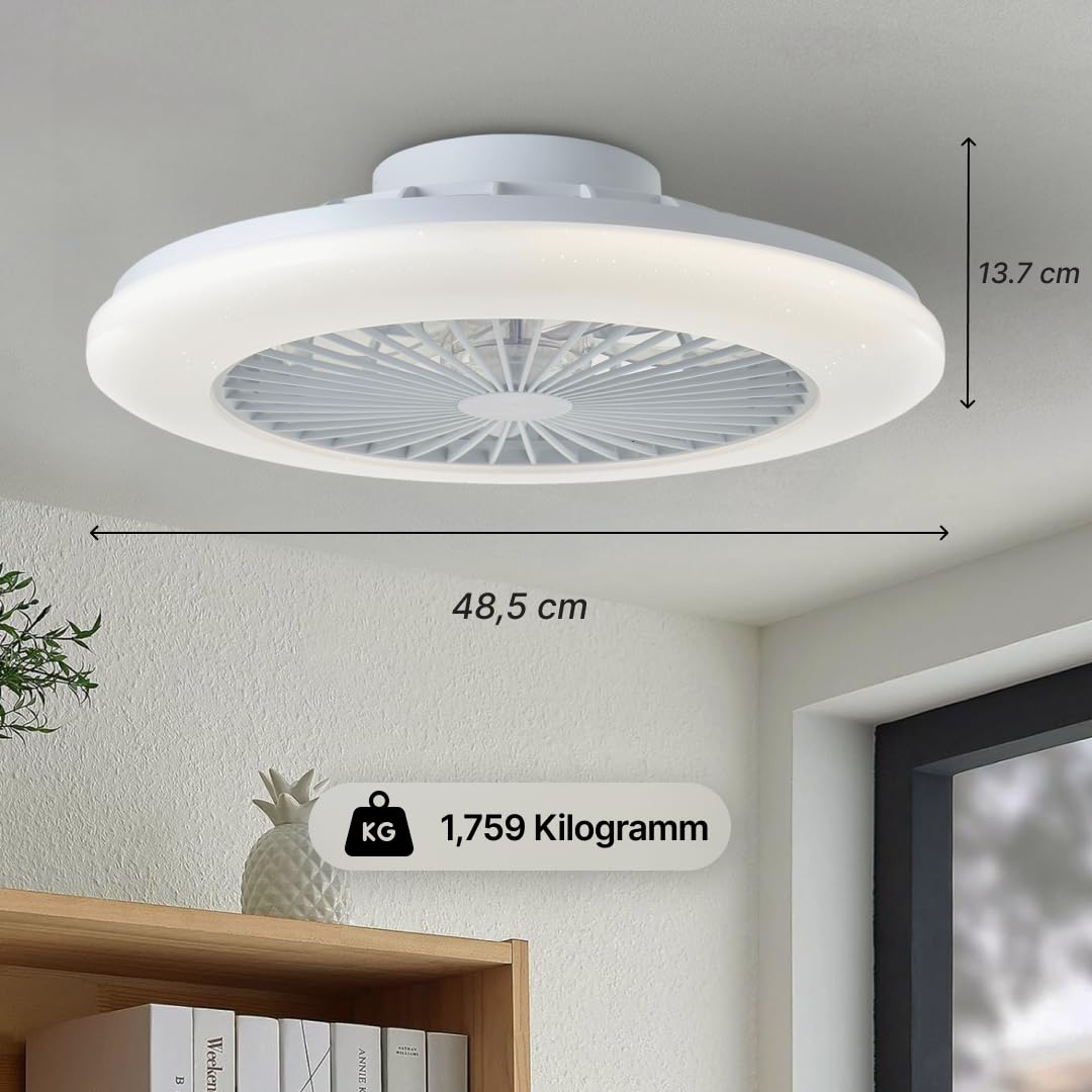 Brilliant LED Deckenleuchte mit Ventilator, 49 cm Ø – RGB Frontlicht & CCT Zentralbeleuchtung, inkl. Fernbedienung, dimmbar & Farbwechsel