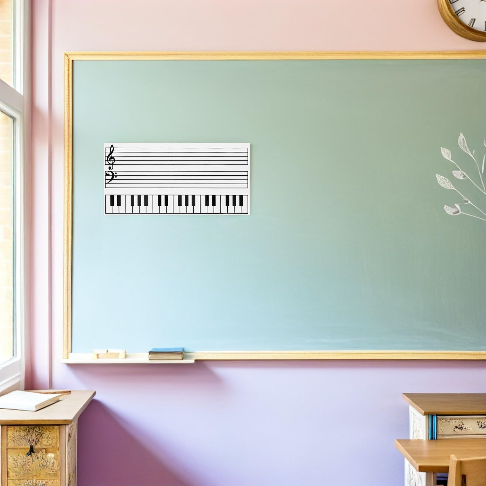 Magnetische Whiteboard Folie 2 Stück Abwischbare Notenlinien Tafeln aus Flexiblem Gummi Tragbar für Musikunterricht Keyboard Übung Schreibtischdisplay und Schulbedarf