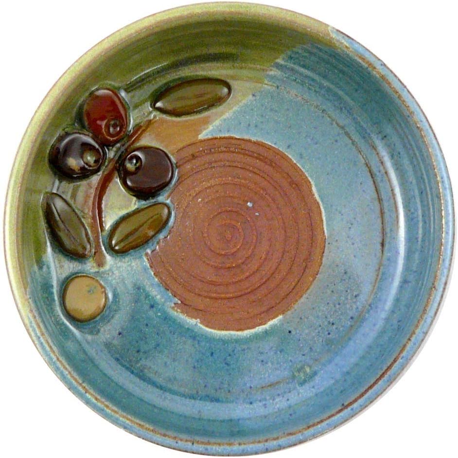 Garlic Grater Dish with Olive Design, Stoneware Pottery, Made in USA