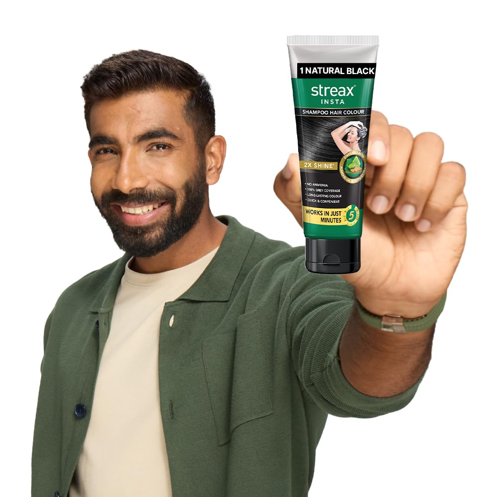Streax Easy Do-it -Yourself Hair Colour Shampoo, 200 ml I Sqeeze Pack with Natural Extracts I Long Lasting Formula I Colours in Minutes, Natural Black-picture-34