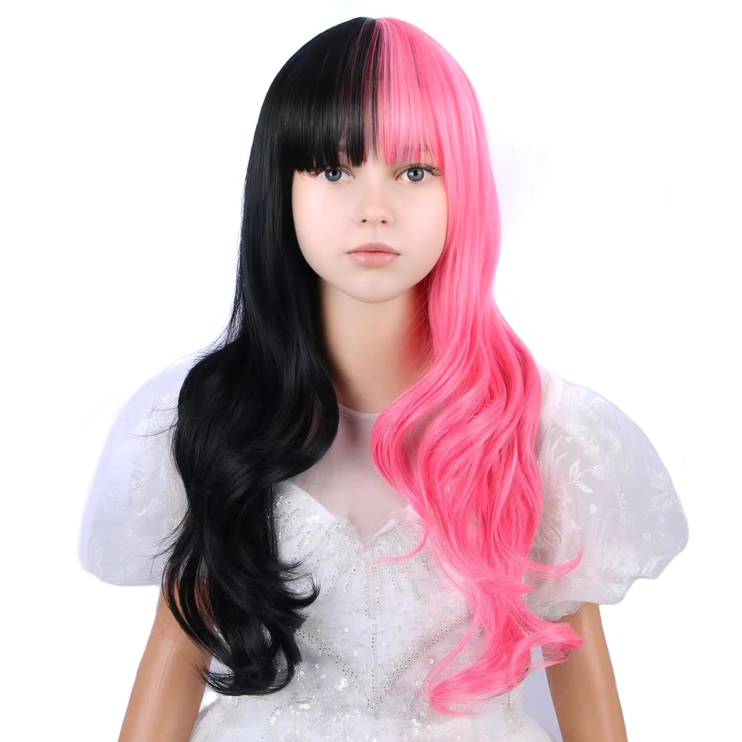 Kids Lavender Wig Child Long Wavy Light Purple Wigs with Bangs Synthetic Wigs for Girls Daily Party Halloween Use