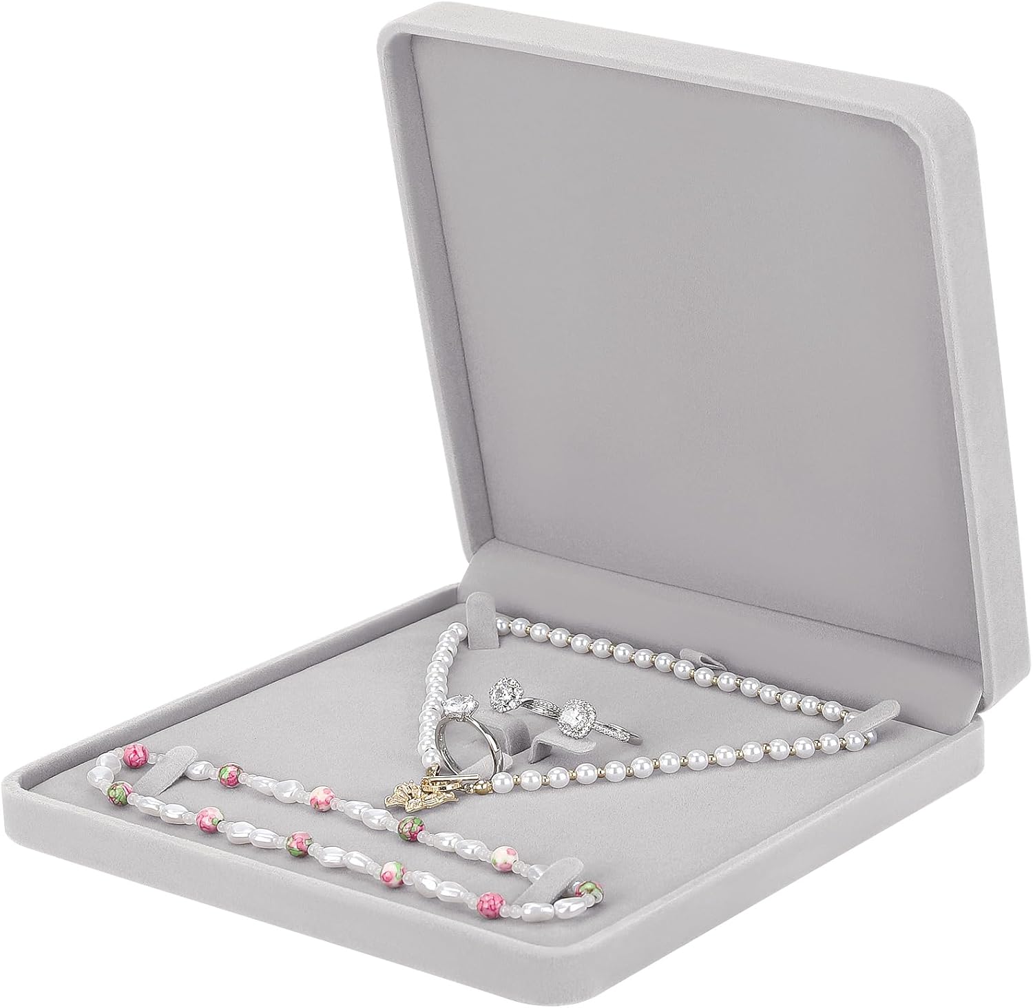 LETURE Velvet Jewelry Set Box, Velvet Gift Box for Bracelet Necklace Earring Ring (Grey)