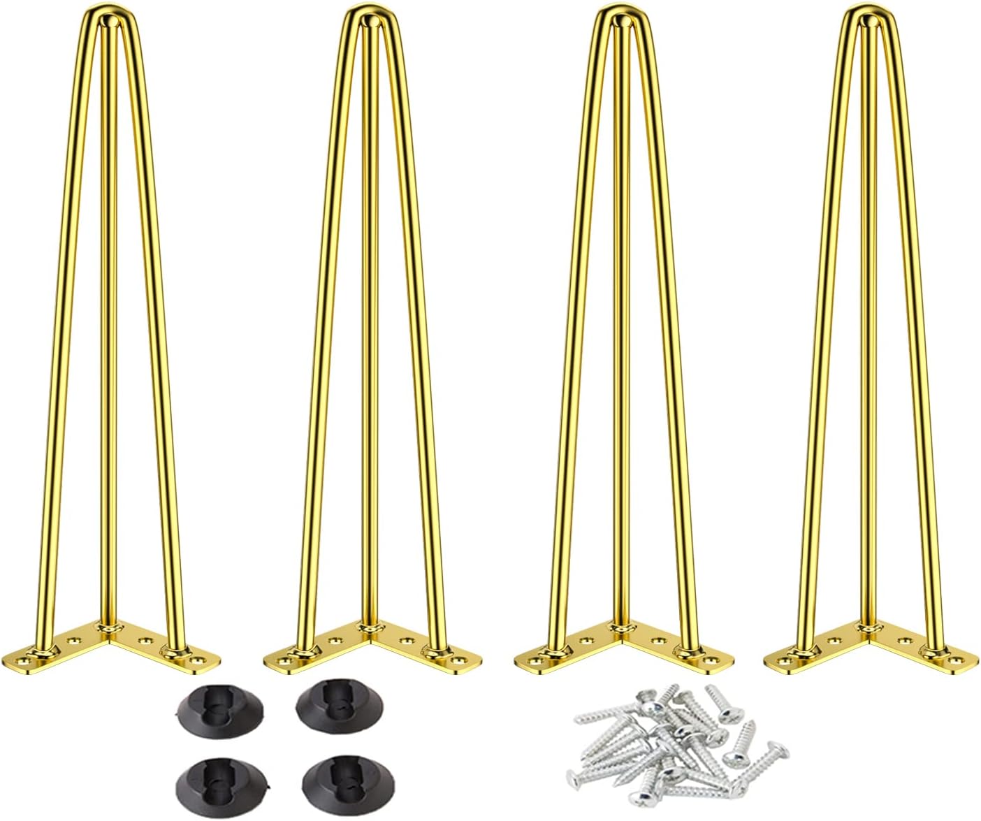 Osring 28 Inch Hairpin Table Legs with 1/2” Dia 3-Rods, Metal Furniture Legs for Coffee Table and Console Table, Mid-Century Gold Hairpin Legs with Hairpin Floor Protector Feet, 4 Pack 28 Inch Gold