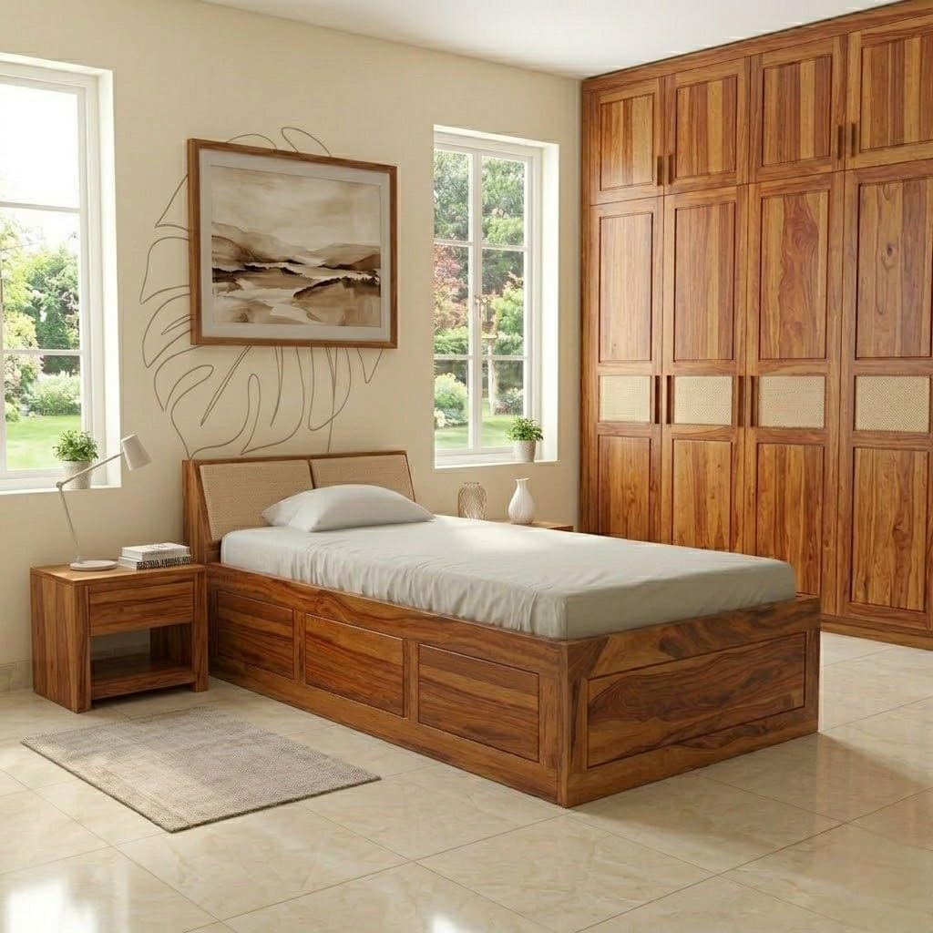 Solid Sheesham Wood Bed 6X4 Single Bed with Storage Box for Bedroom - Single Cot Wooden BedSingle Size for Living Room Guest Room - 12 Month Warranty (Honey, 6X4 Box)-image-10