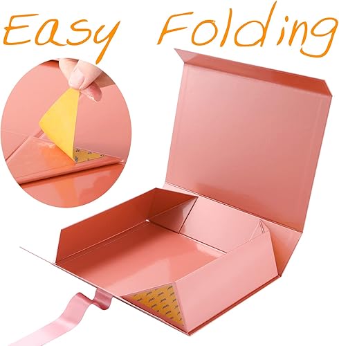 Miniatura 5 de GREEN BEAN 5 cajas de regalo grandes con cinta de 13 x 9.7 x 3.4 pulgadas, cajas de regalo de oro rosa con tapas, cajas de propuesta de dama de