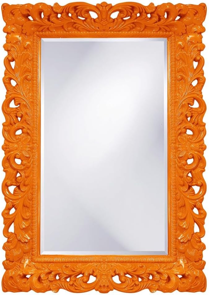 Howard Elliott Barcelona Hanging Rectangular Framed Wall Mirror, Glossy Hot Pink, Traditional Designer Mirror for Home, Living Room or Bedroom, 23 x 35 Inch