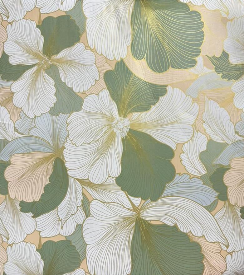 Image of KBR Elegant Green & White Floral Wallpaper (45 x 300 cm) - Flower Pattern Peel & Stick Self-Adhesive Wall Covering with Soft Botanical Design for Roll for Living Room, Bedroom & Hallway Decor