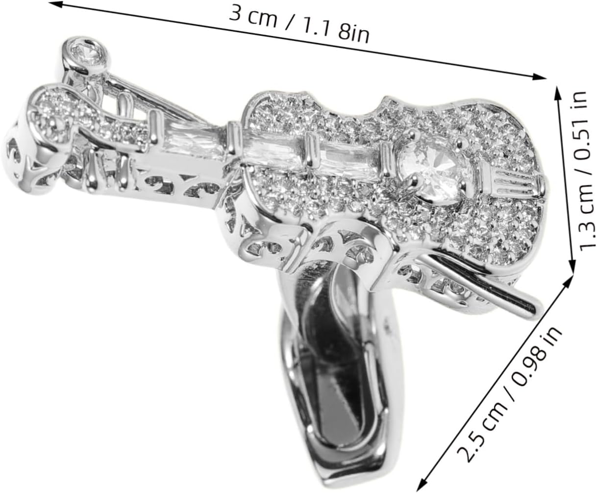 2pcs Violin Shape Cufflinks Silver Alloy Rhinestone Music Theme image 2