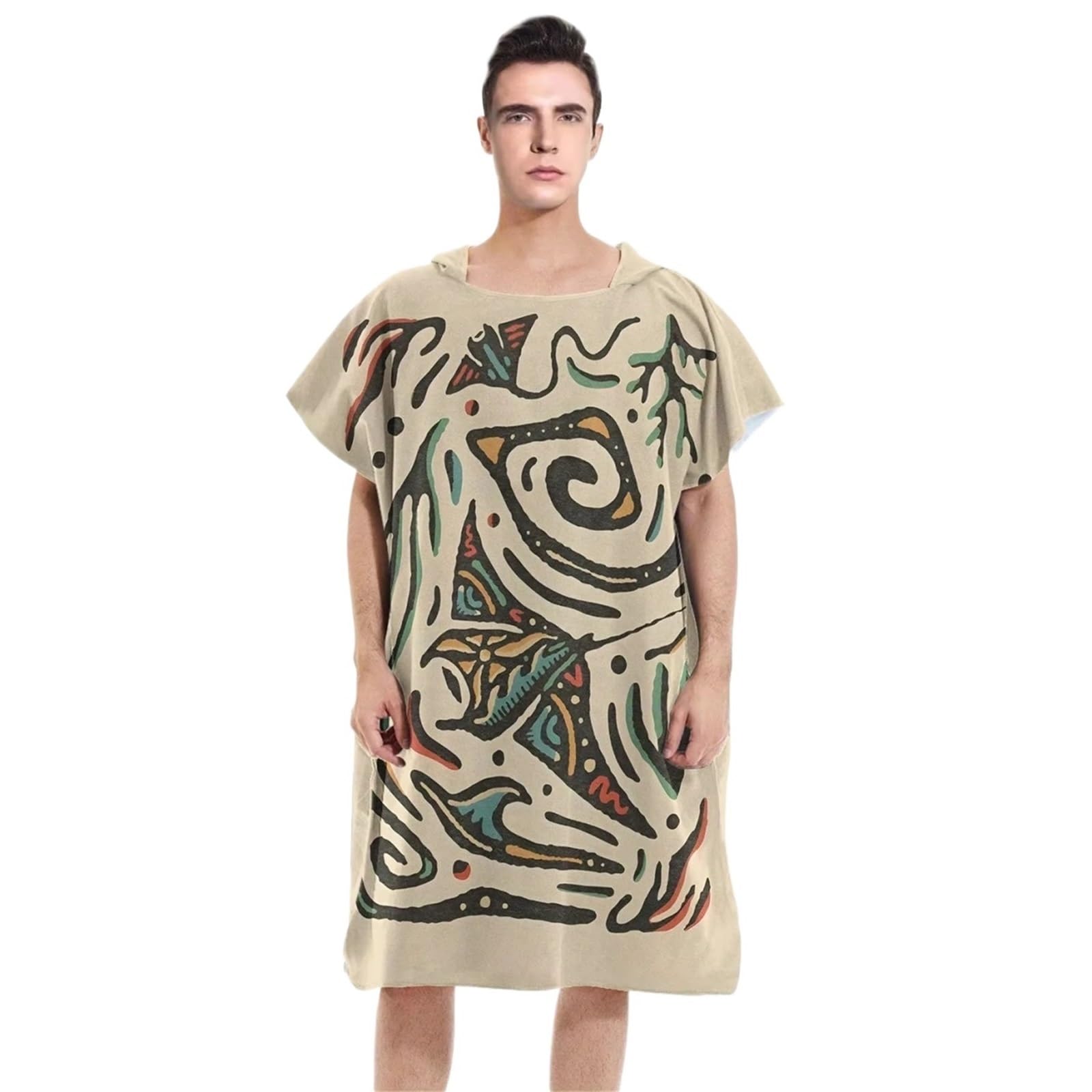 ATEUXOL Quick-drying Surf Poncho Quick-Dry Surf Poncho Towel Polyester Hooded Beach Changing Robe Print Swim for Adult & Child(60x60cm)