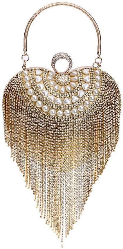 ゴールドディナーバッグ、女性のクリスタルイブニングクラッチバッグタッセルウェディングパーティーハンドバッグ