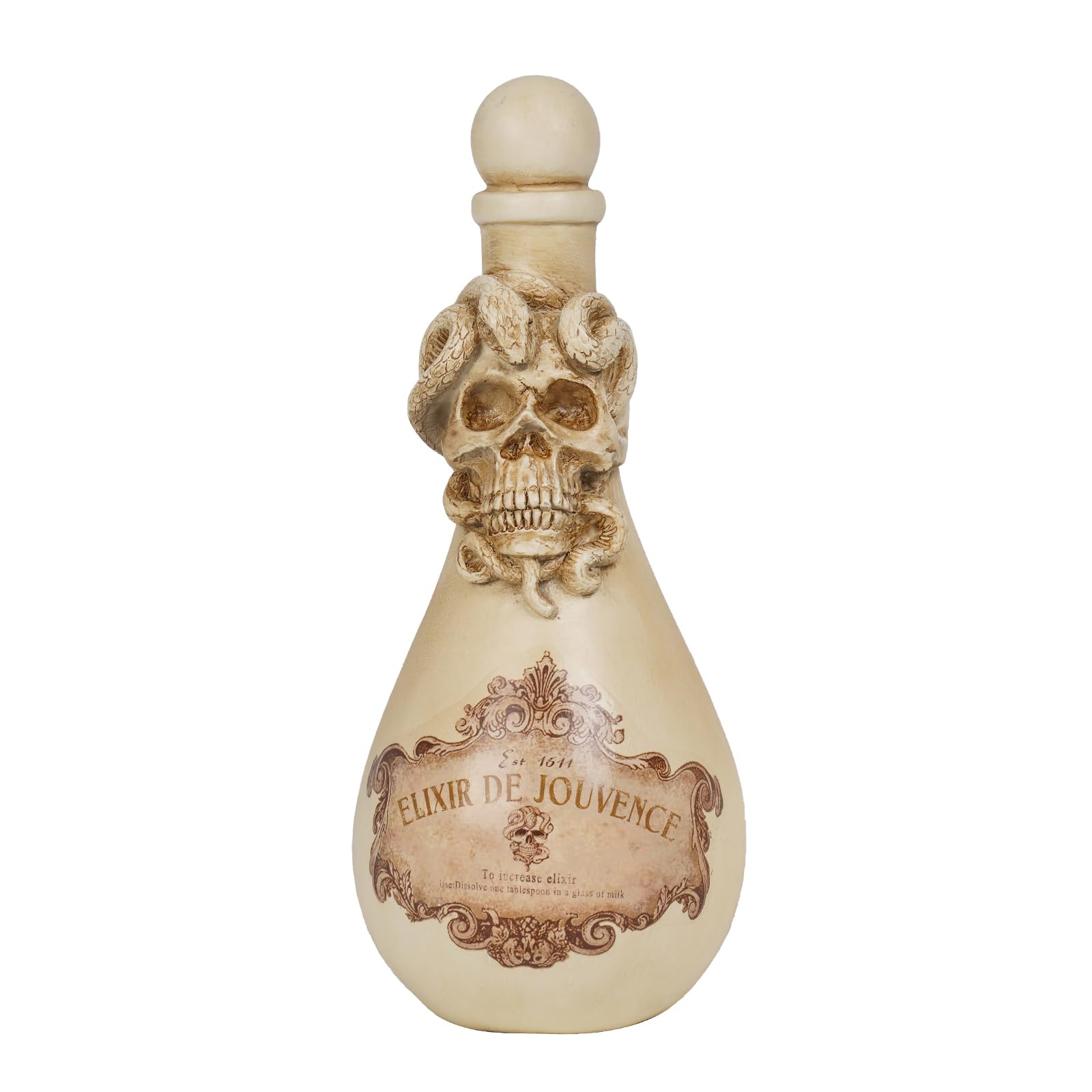 Braxio Halloween Decorations Indoor Potion Bottles - White Skull Décor with Snake Halloween Decoration Room Decor Aesthetic Gift for Women Halloween Party Decorations Bottles 4.25 * 4.25 * 9.5 Inch