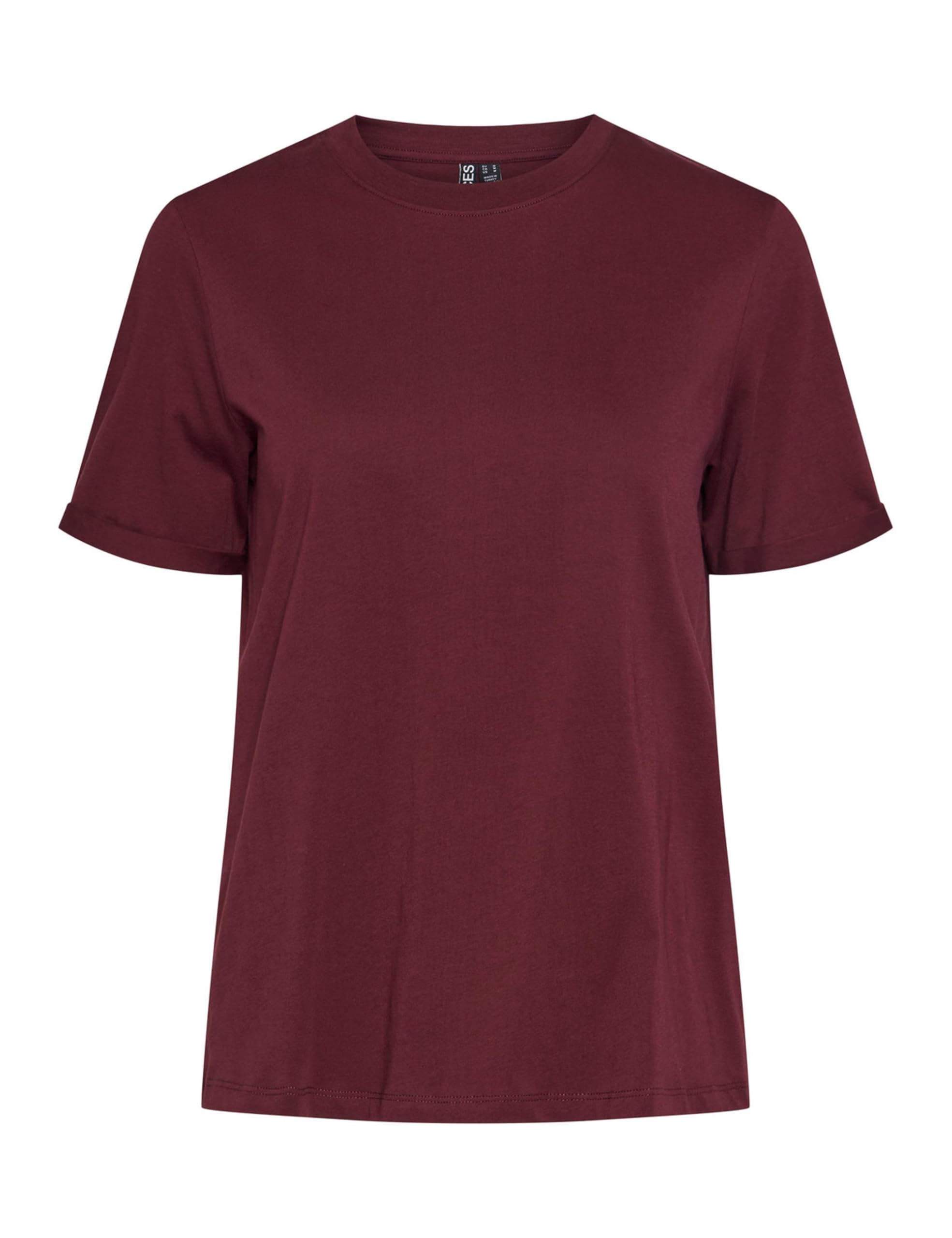 PIECES Women's Pcria SS Fold Up Solid Tee Noos BC T-Shirt, Tawny Port, XS