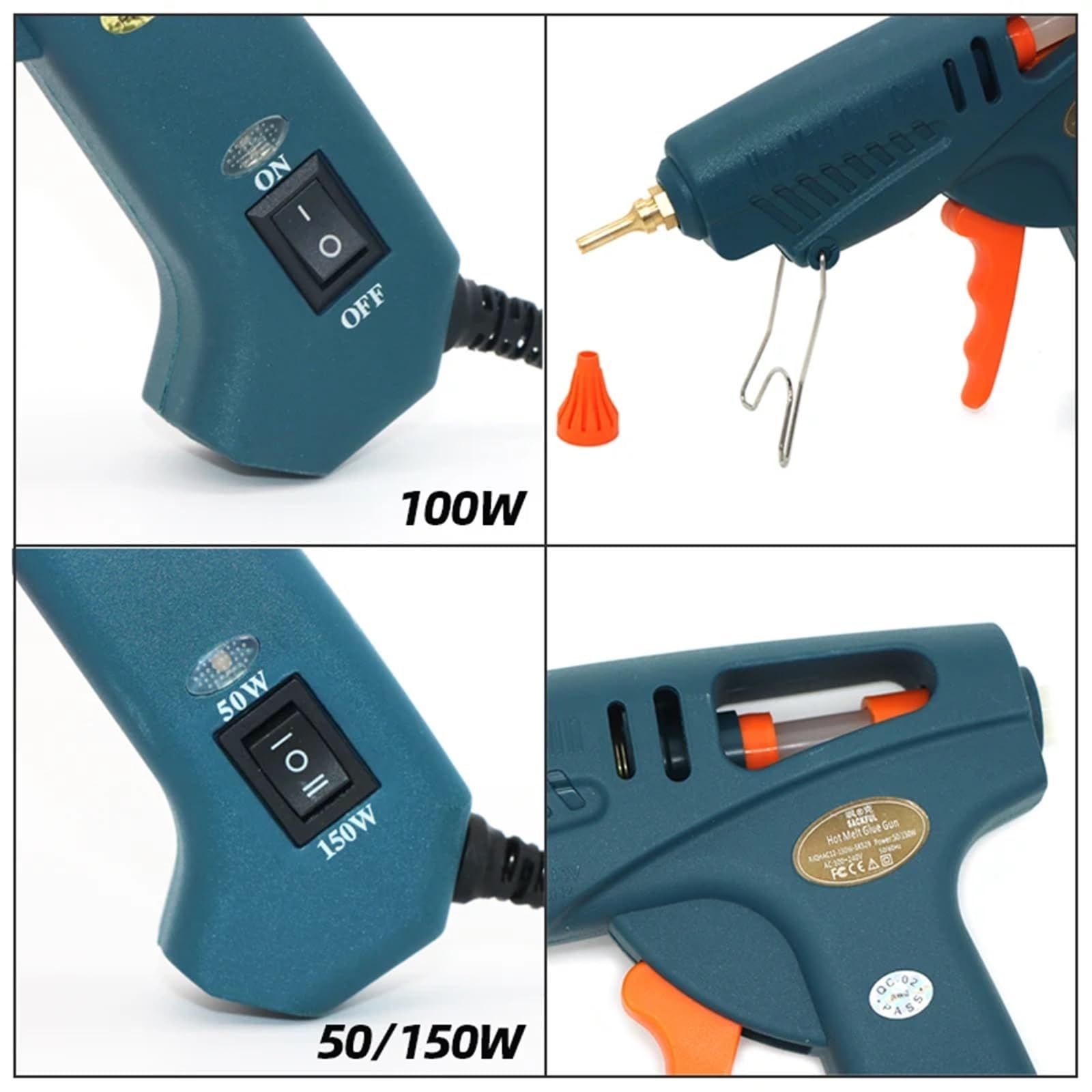 Borsa degli attrezzi for pistola for colla 50W/150W 100W Pistola for colla a caldo ugello in rame for colla stick da 11 mm Pistola a caldo adesiva fai da te for la casa Creazione senza sforzo(100W,Set