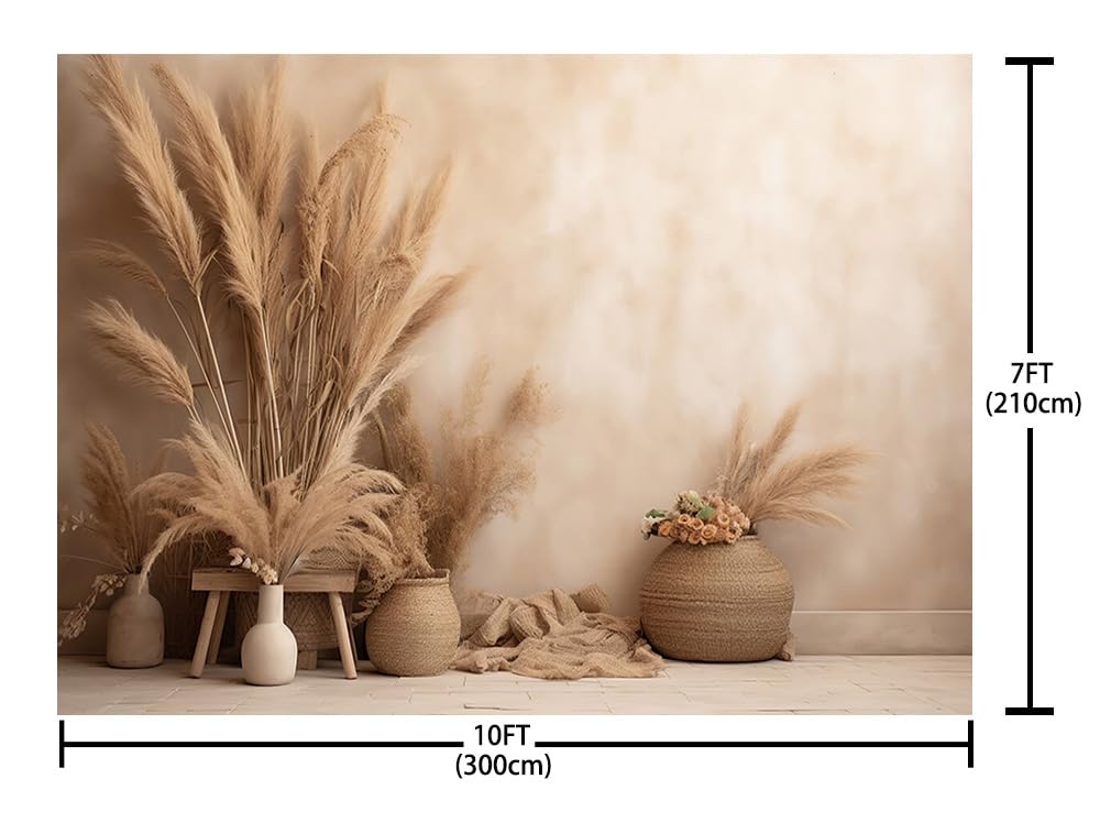 AIBIIN Fondo de fotografía de las pampas estilo bohemio de 10 x 7 pies, telón de fondo de pared retro de hierba de las pampas, telón de fondo de pared para niños, cumpleaños, boda, maternidad, arte,