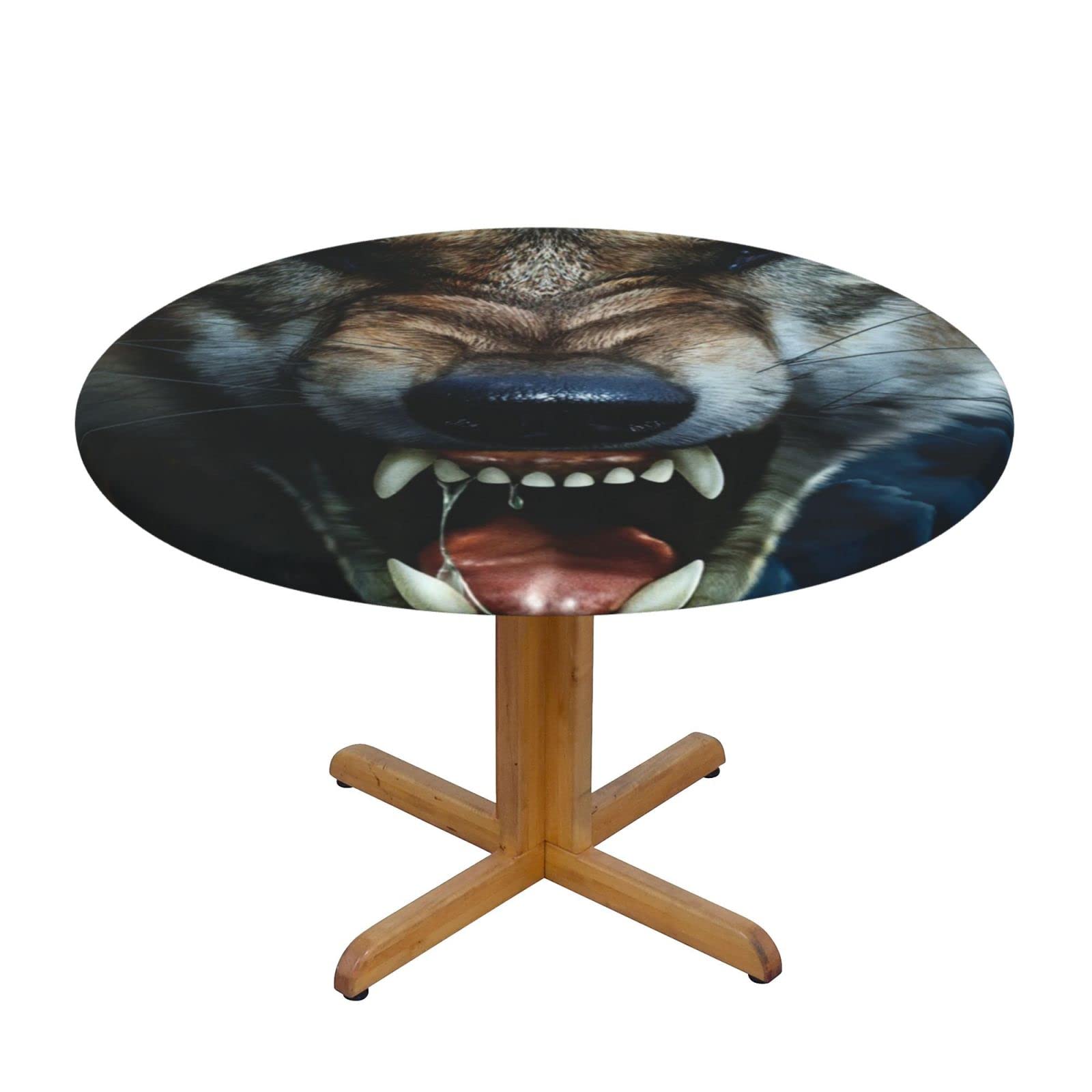 Lsjuee Round Fitted Tablecloth 40-44in Elastic Edged Table Cloth for Kitchen Dining Party Home Decor - Wolf Howling Abstract Night