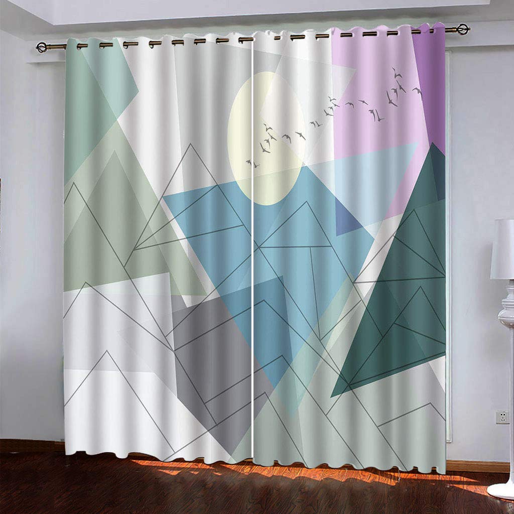 Maynuo Girls Green Curtains For Bedroom 3D Simple Geometry Eyelet Top Curtain For 62X78inch Kids Window Treatments For Home Decoration Thermal
