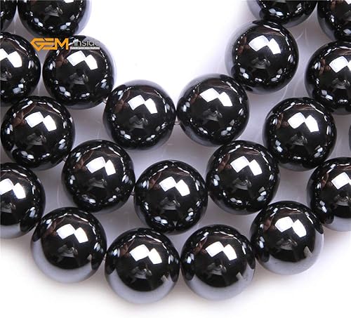 Miniatura 3 de GEM-Inside - Cuentas sueltas de hematita negra natural no magnética de 0.55 pulgadas, cuentas redondas de energía para fabricación de joyas, 15