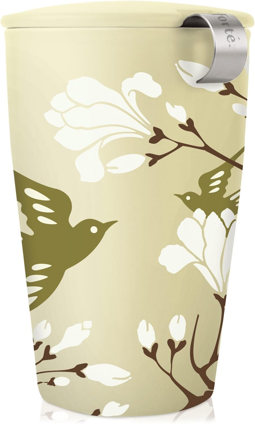 Tea Forte Kati Cup Birdsong, Ceramic Tea Infuser Cup with Infuser Basket and Lid for Steeping Loose Leaf Tea
