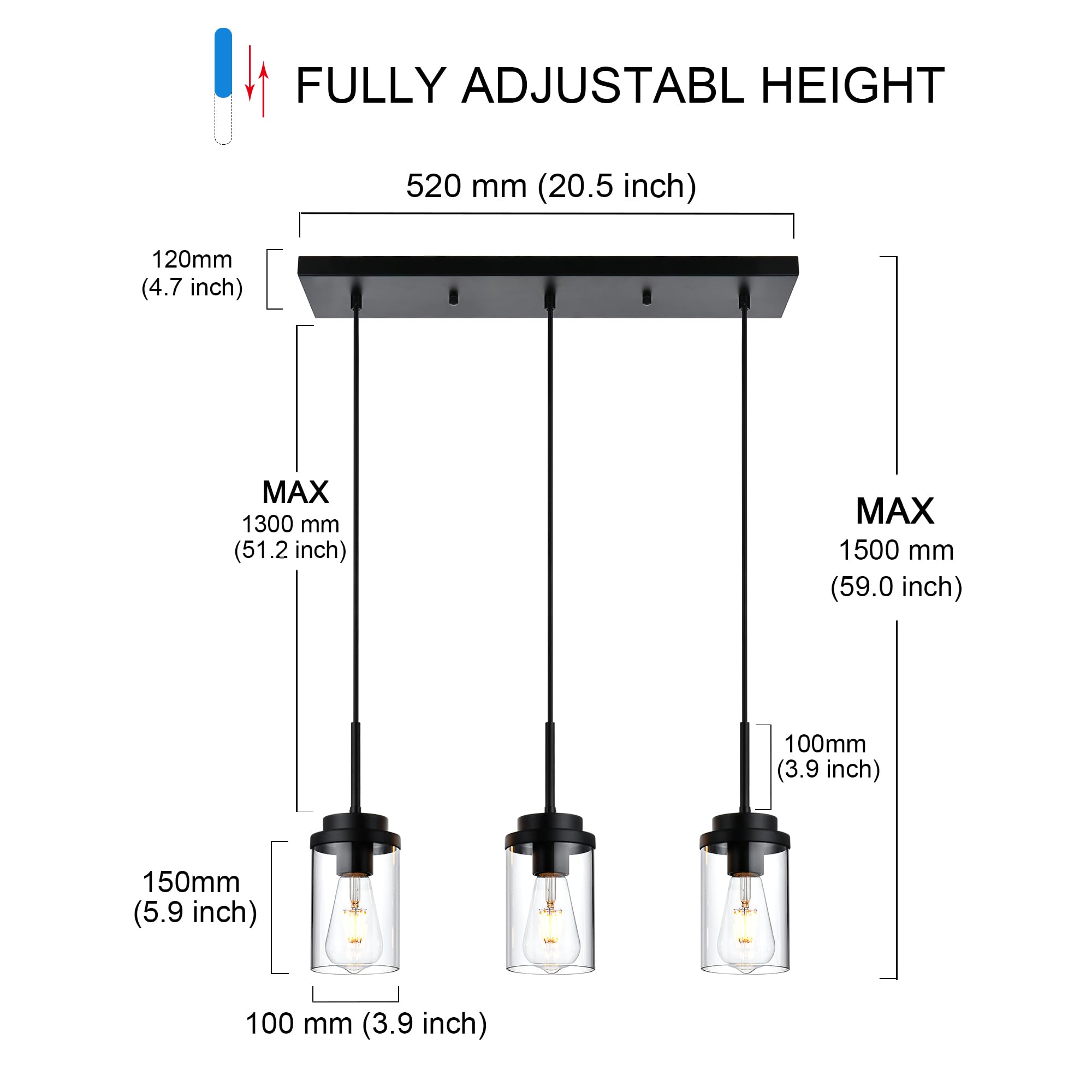 MELUCEE 3 Lights Linear Chandelier Black Finish, 20.5 Inches Length — Amazon image 6