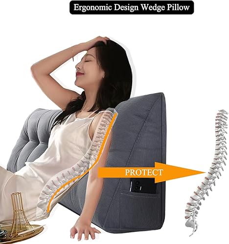 Miniatura 4 de Almohada de cuña triangular King para cabecero, almohadas de lectura triangulares para sentarse en la cama, almohada de cuña para adultos, color gris