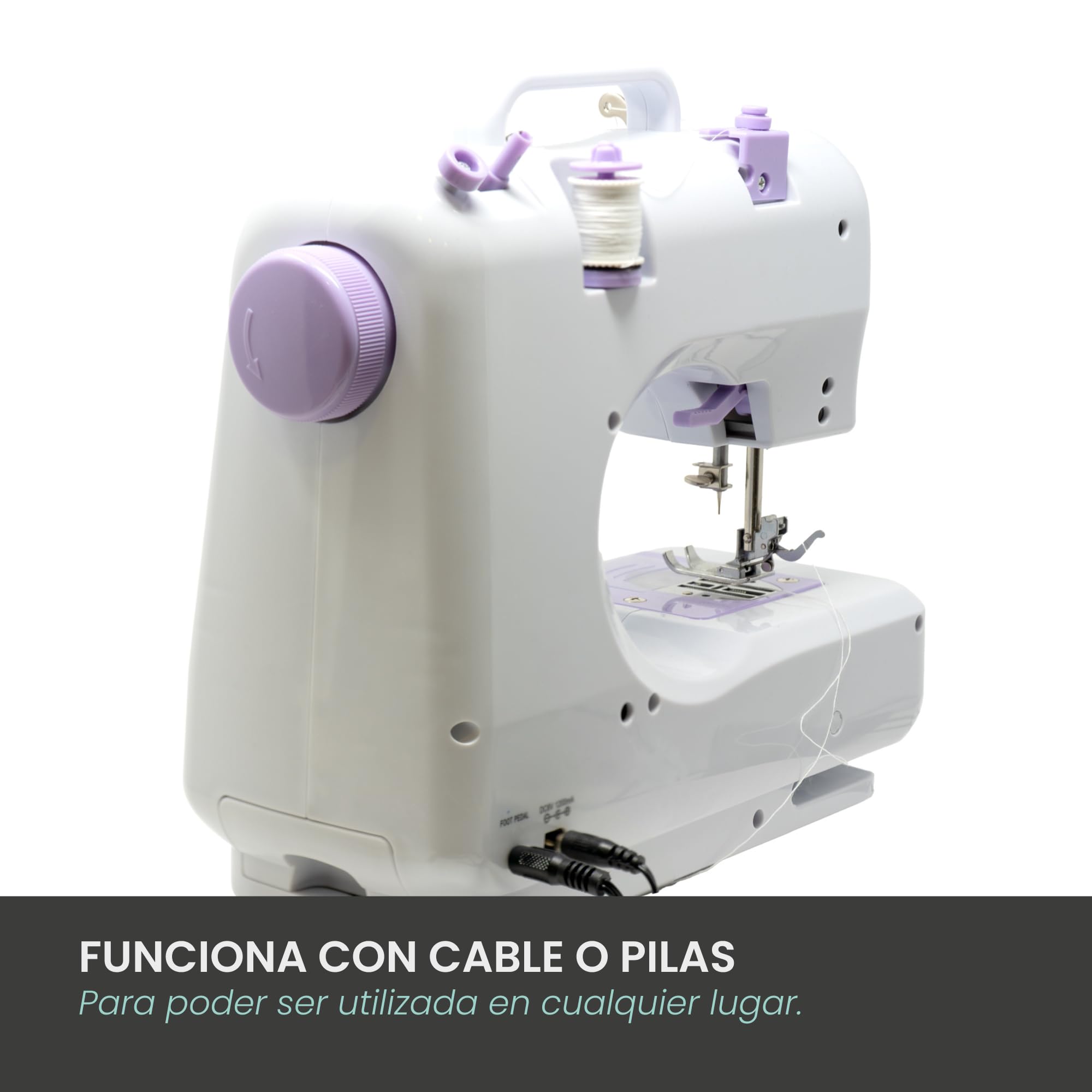 Jocca Macchina da cucire portatile con 12 punti, braccio libero, doppia velocità, luce LED, occhiello in 4 fasi, accessori inclusi e utilizzo con cavo o batterie