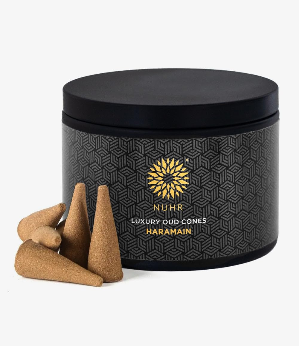 Nuhr Black Home Incense Cones Haramain / 20 Strong Scented Cones/Bakhoor Alternative/Lasting Fragrance Aroma Natural Authentic Agarwood For Aromatherapy, Meditation & Stress Relief Refreshing