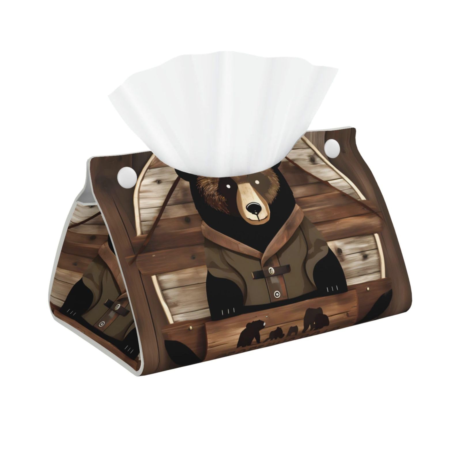 Rustic Lodge Bear Long Leather Tissue Box Cover-Waterproof PU Leather Tissue Holder for Bathroom, Decorative Rectangular Tissue Case