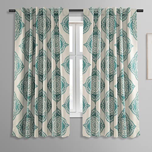 HPD Half Price Drapes Printed Room Darkening Curtains 50 X 63 (1 Panel), BOCH-KC27A-63, Henna Teal, W 50" x L 63" (1 Panels)