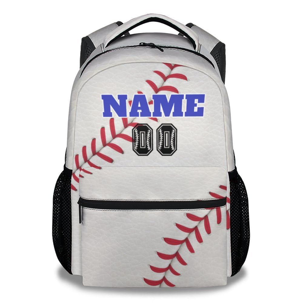 NICEFORNICE Custom Baseball Backpacks Kids, 16 Inch Cute Backpack for School, White Lightweight Bookbag for Girls