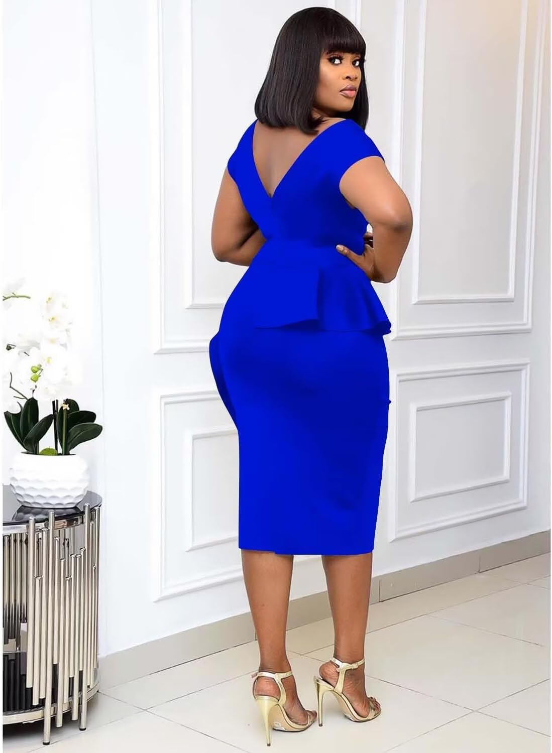 Elegant Dresses for Women Sexy Church Long Ruffles Sleeve Business Pencil Vintage Peplum Dress Wear to Work