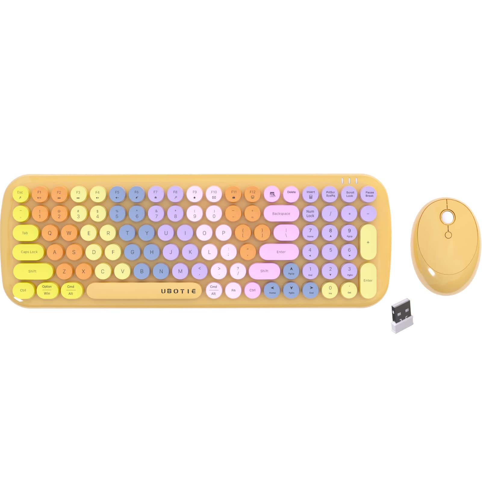 Wireless Keyboards and Mouse Combos, UBOTIE Colorful Gradient Rainbow Colored Retro Typewriter Flexible Keyboard, 2.4GHz Connection and Optical Mouse (Orange Rainbow)-image-24