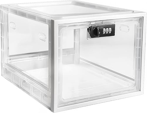 Vista 23 de Caja de bloqueo de medicina, caja con cerradura para refrigerador para armario de almacenamiento de alimentos, caja de seguridad transparente