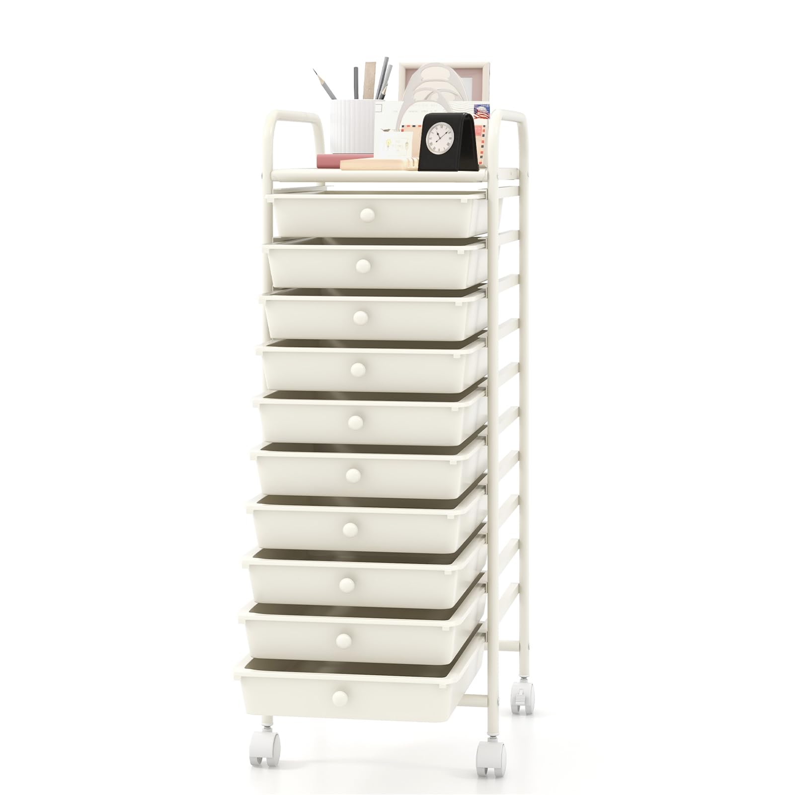MEDIMALL 10 Drawers Rolling Storage Cart, Multipurpose Craft Storage Cart with Wheels, Mobile Tools Scrapbook Paper Organizer Cart for Office School