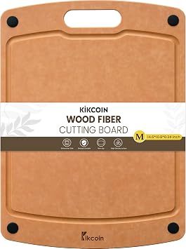 Kikcoin Wood Cutting Board, Cutting Boards for Kitchen Dishwasher Safe Non-slip Chopping Board with Juice Groove, Wood Fiber Composite Cutting Board with Handle, 14.6"*10.8"