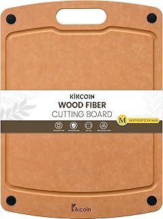 Kikcoin Wood Cutting Board, Cutting Boards for Kitchen Dishwasher Safe Non-slip Chopping Board with Juice Groove, Wood Fiber Composite Cutting Board with Handle, 14.6"*10.8"