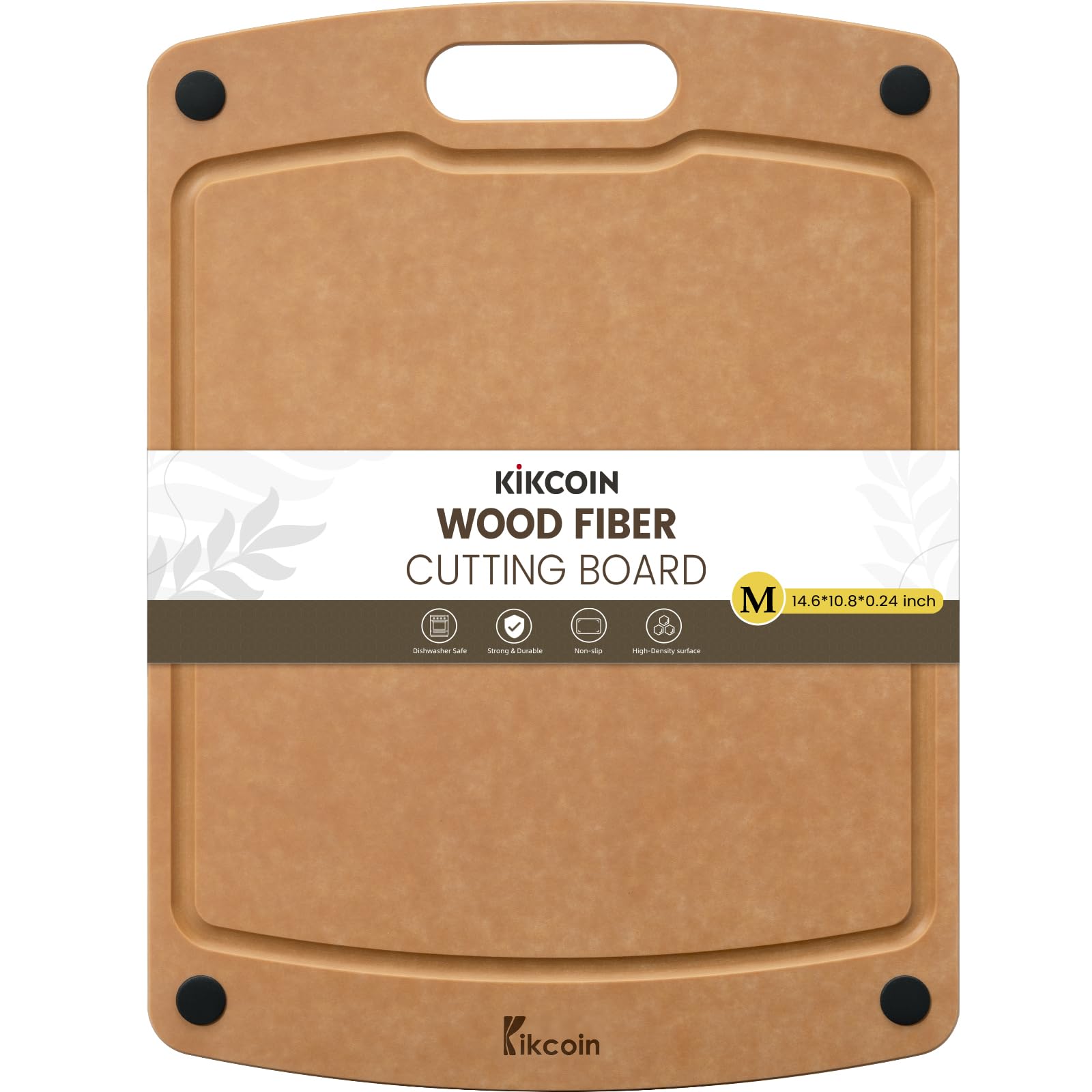 Kikcoin Wood Cutting Board, Cutting Boards for Kitchen Dishwasher Safe Non-slip Chopping Board with Juice Groove, Wood Fiber Composite Cutting Board with Handle, 14.6"*10.8"