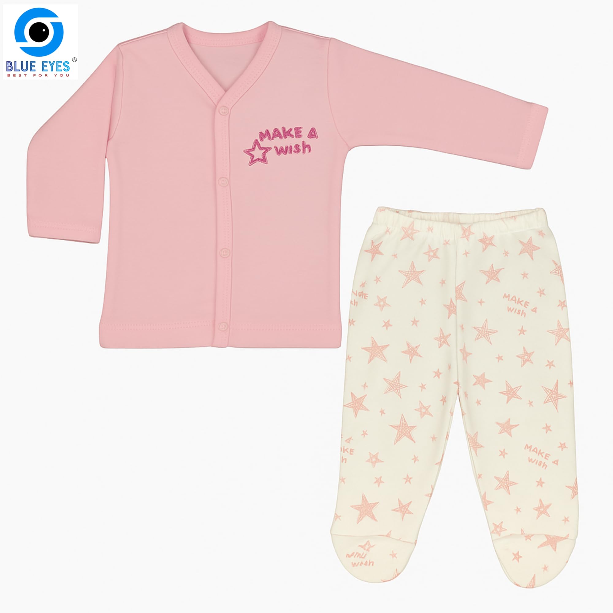 Blue Eyes Set de regalo para recién nacidos, 100 % algodón natural, equipamiento inicial, ropa unisex, set de regalo para bebés de 0 a 4 meses, 10 piezas (estrella rosa)