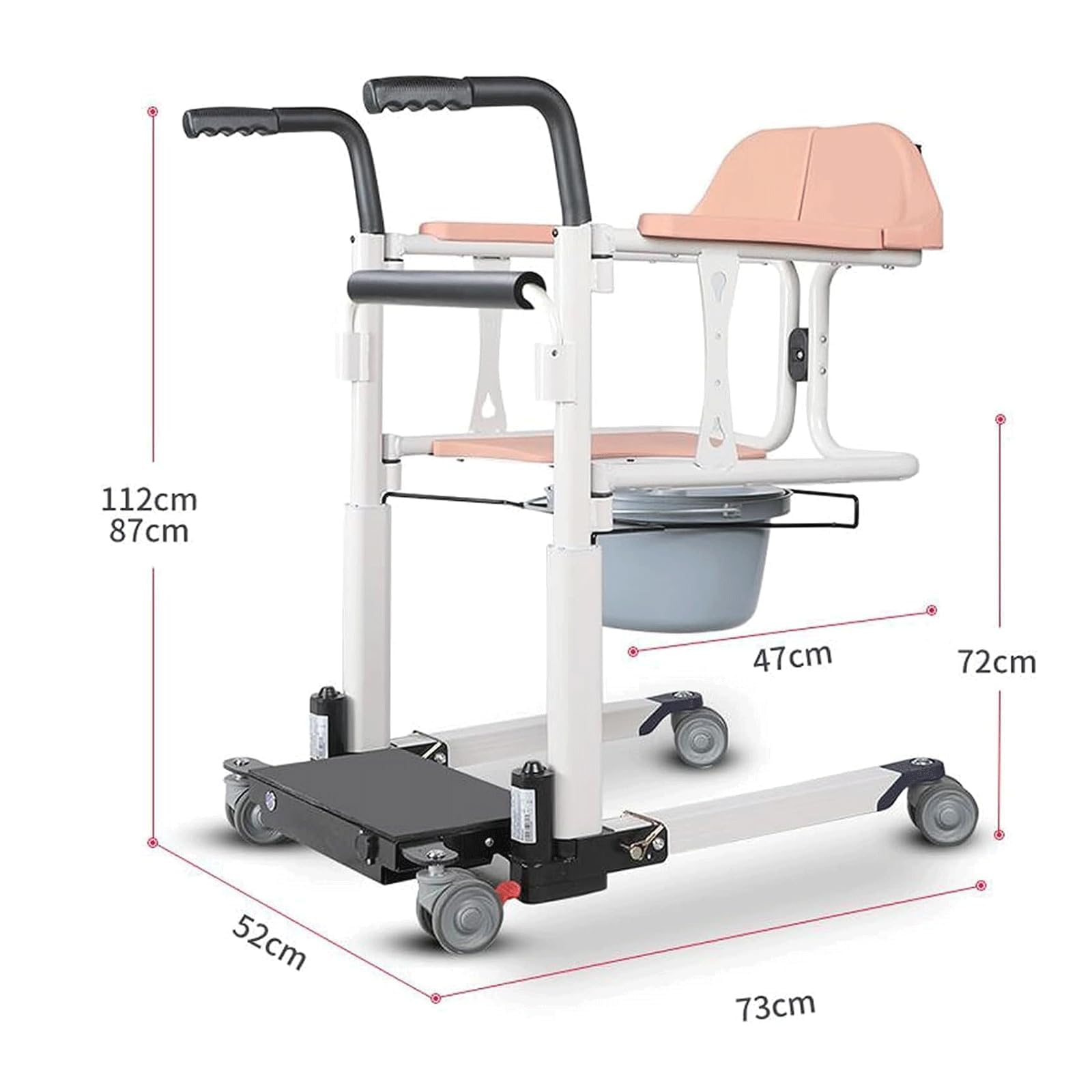 Elektryczne krzesło medyczne z pilotem zdalnego sterowania, podwójny system hamulcowy i nośność 100 kg, pomoc w podnoszeniu pacjenta ze stopu aluminium i mobilności