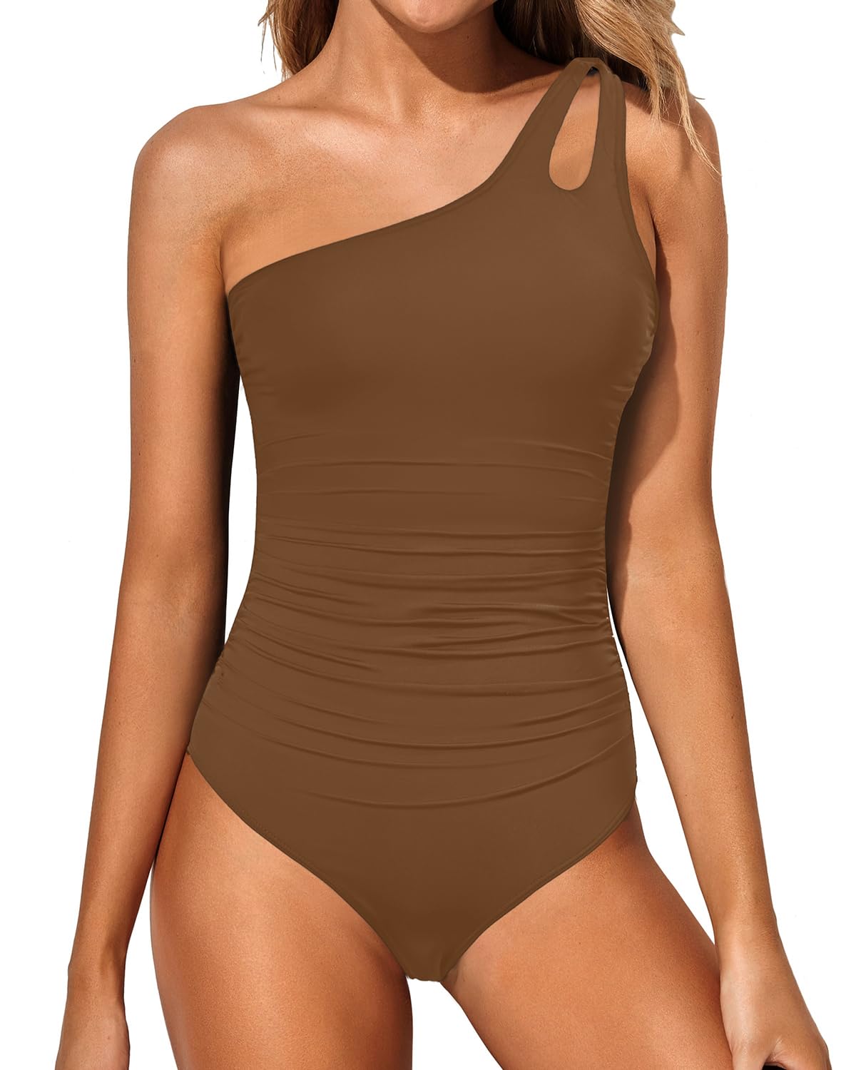Women's One Shoulder One Piece Tummy Control Swimsuit Full Coverage