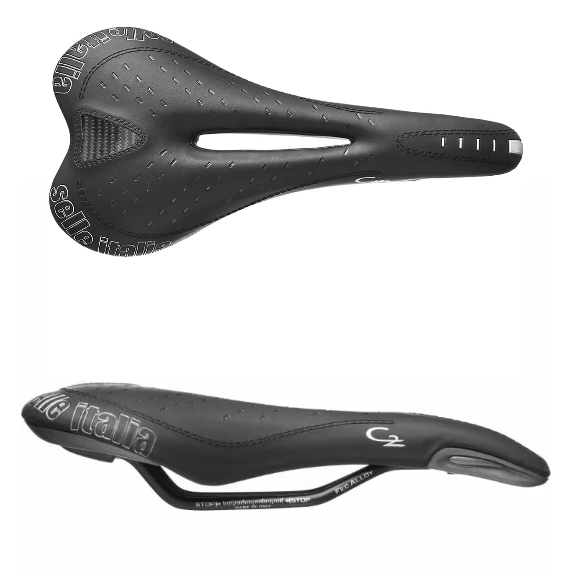 Selle Italia C2 Gel Flow Racing - Selle Vélo Étroit Gel Souple, Anti-Vibration, Rail Alliage Fec, Hydrofuge - Taille S2, Noir
