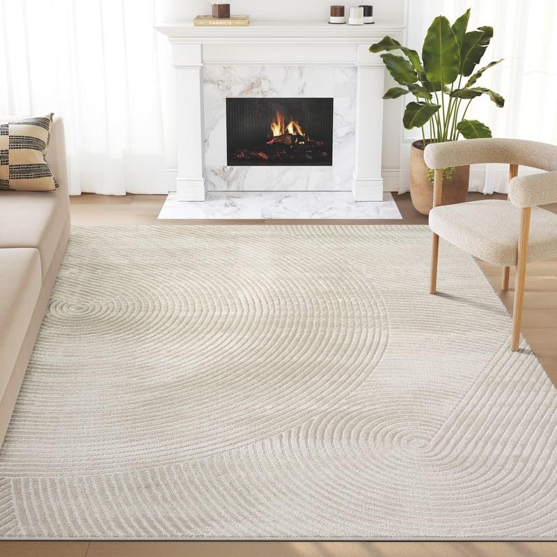 Abani Neutral Beige Area Rug 4 x 6 for Living Room Bedroom - Zen Reiki Circles Pattern -